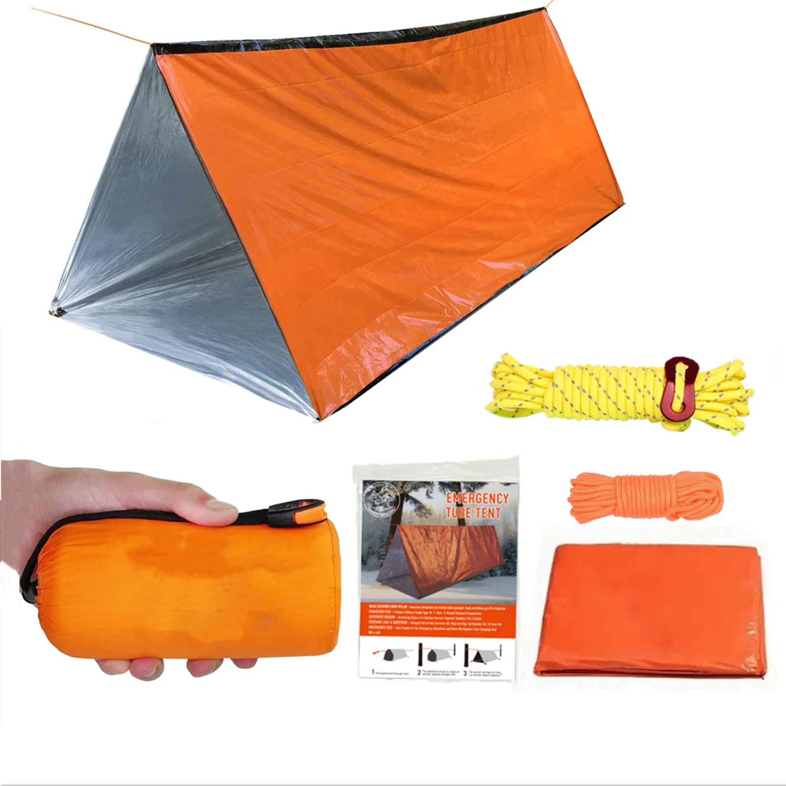 Emergency Survival Shelter Tent  Waterproof Mylar Thermal 2 Person Tube Tent for Hiking Camping Outdoor