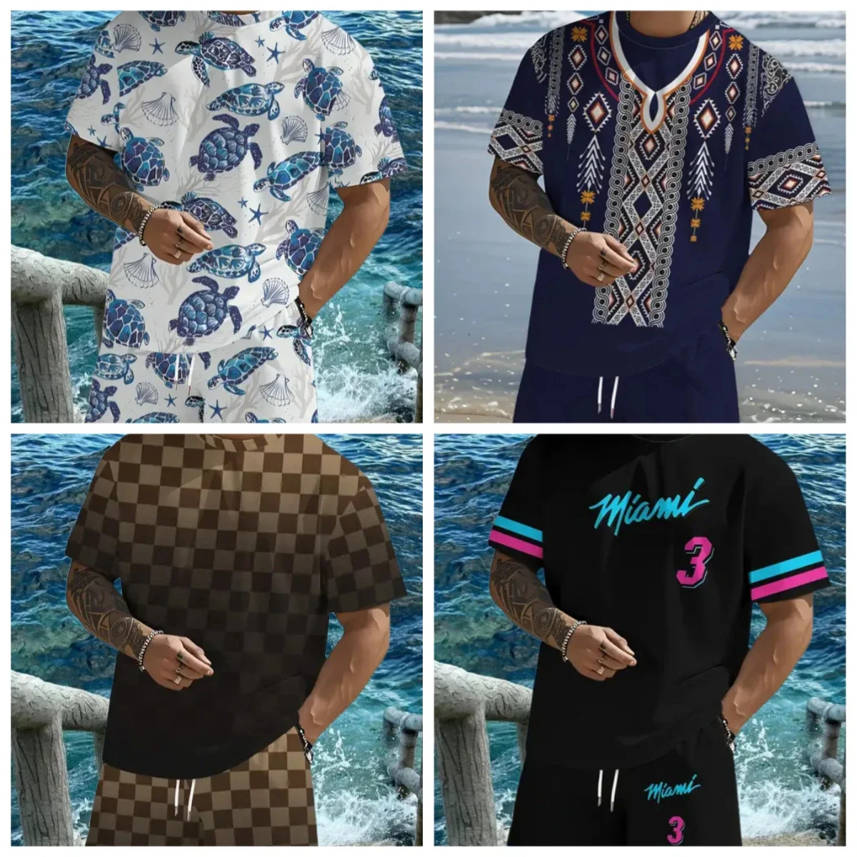 

Новейший популярный комплект футболок 2025 года, 3D стиль отпуска, модные различные элементы, модный уличный мужской комплект, летний топ, шорты, дышащие