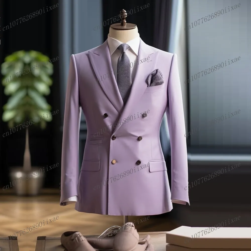 New Light Purple Single Blazer Business Formal Occasions Men Suit Office Coat Casual Work Prom Jacket Wedding Party Male Tuxedos