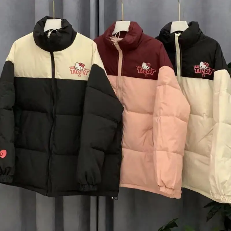 

Kawaii Hello Kittys Hooded Zipper Coat Women Winter Thickened Cotton-Padded Jacket Loose Girls Warm Cotton Clothesouterwear