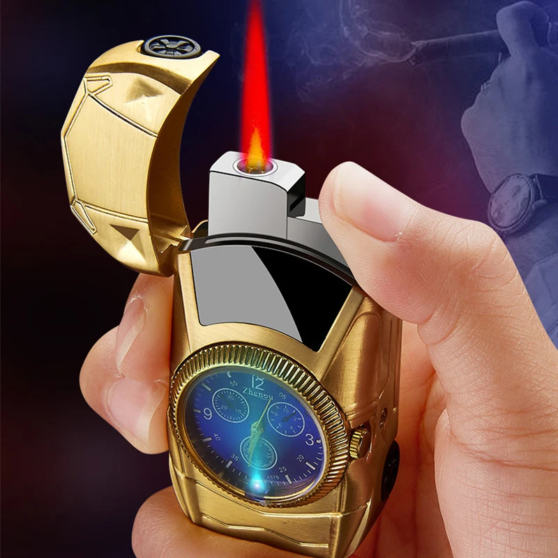 Creative Sports Car Watch Gas Windproof Lighter Colorful Lights Metal Turbine Powerful Gas Jet Torch Lighter Smoking Accessories