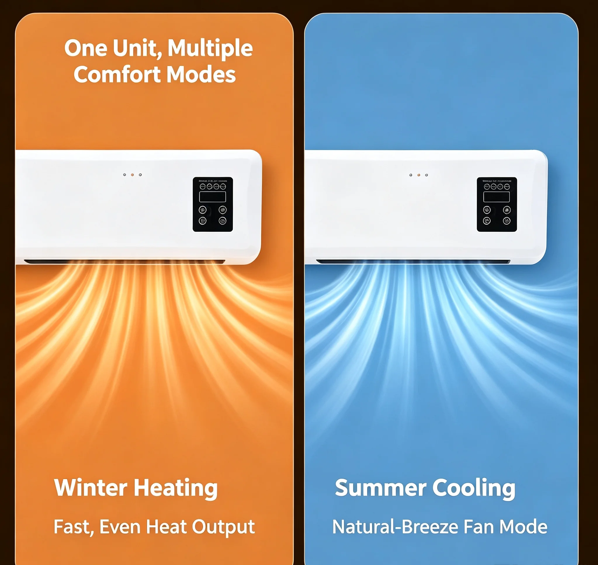 2-in-1 Wall Mount Electric Heater & Cooling Fan, Remote Control Fast Warm Space Heater with Detachable Clothes Hanging Rack for