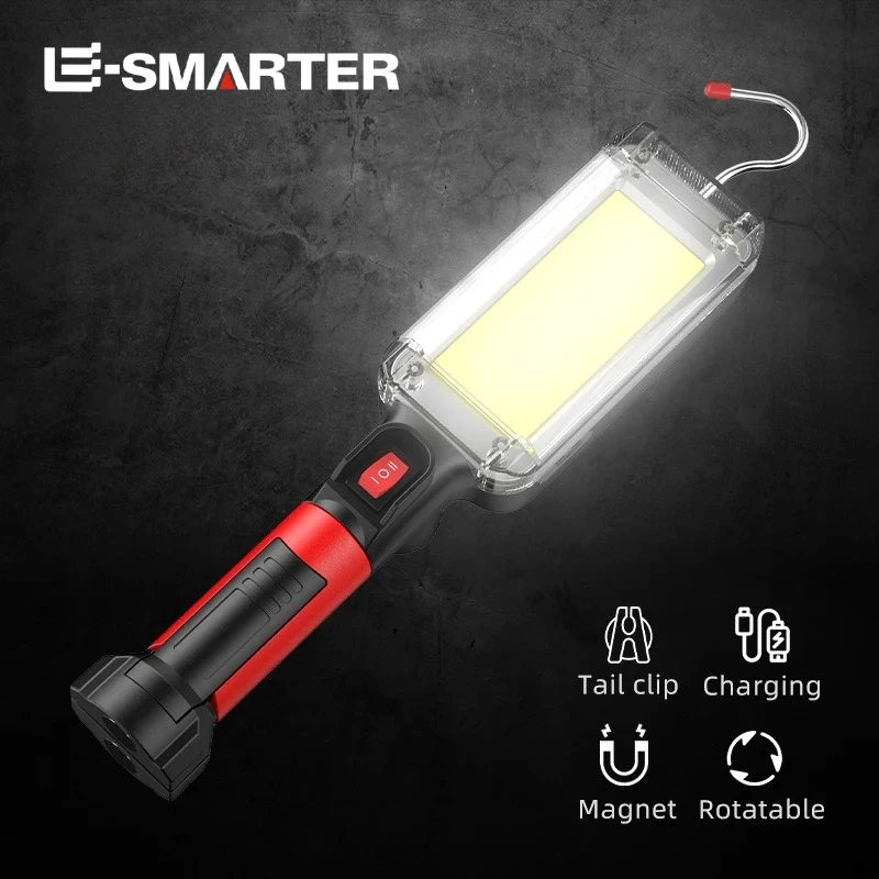 Rechargeable COB Floodlight LED Work Light with Magnetic Light Hook Clip Portable Waterproof Lamp Using 2 X 18650 Batteries