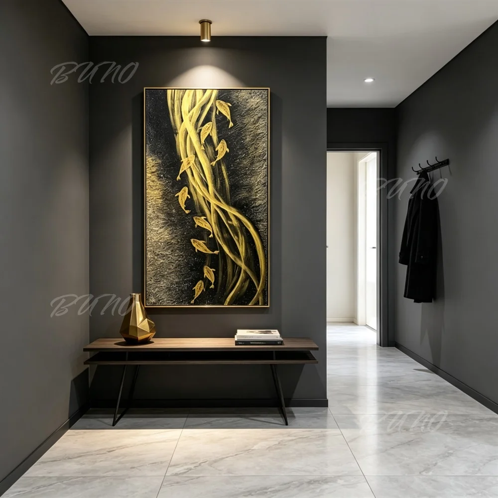 100% Hand Painted Original Abstract Oil Painting Textured Gold Tree Leaves Wall Art For Home Living Room Bedroom Decor