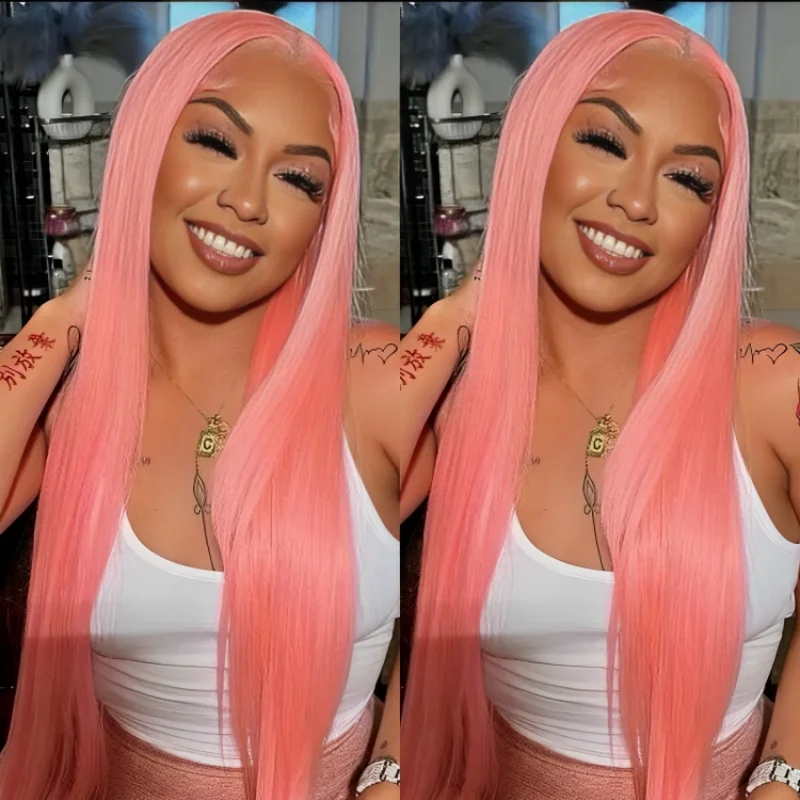 100% Brazilian pink colored bone straight 13x6 hd lace frontal human hair wig for women 30 40 inch lace front cheap wigs on sale