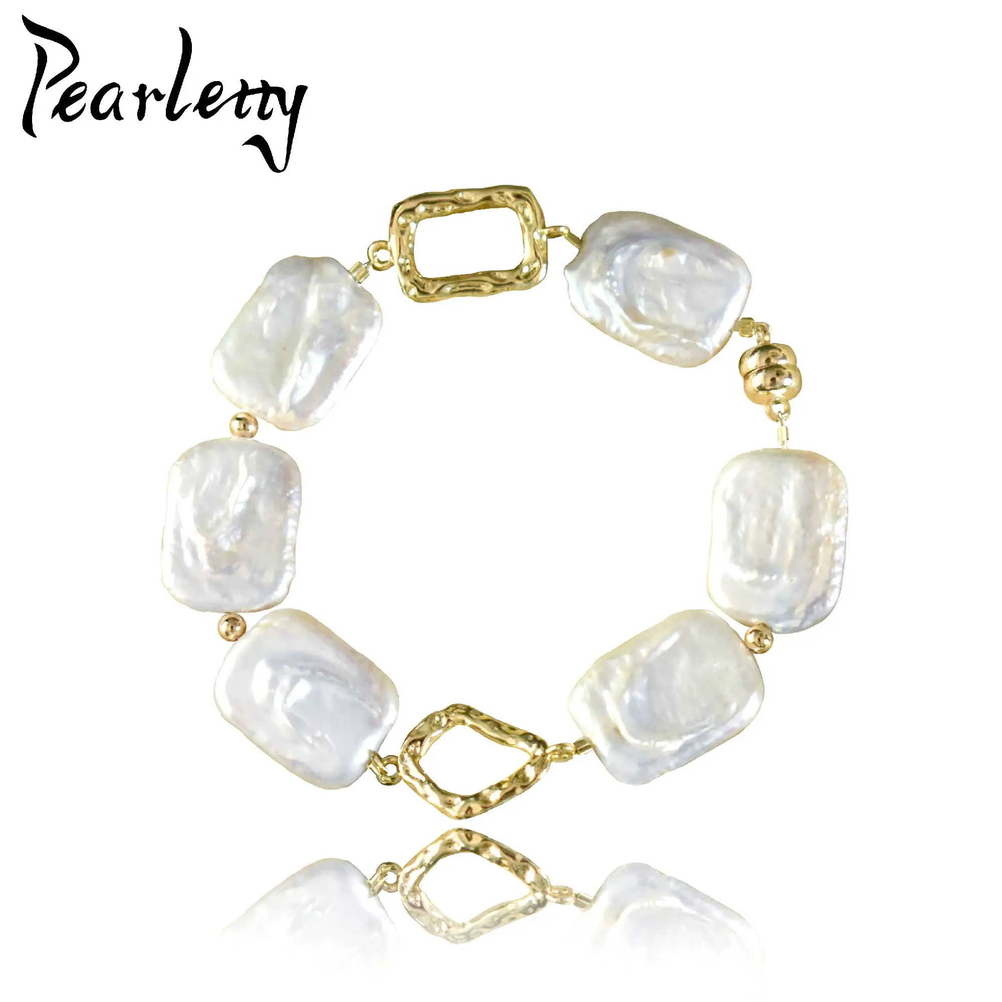 

Natural Square Baroque Pearl Beads Bracelet for Women Geometric Metal White Pearl Bangle Elegant foe Women Wedding Anniversary