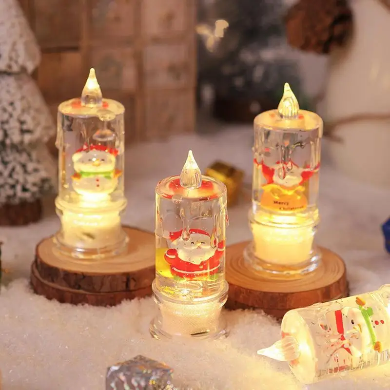 Christmas LED Pillar Candles Clear Flameless Taper Candles Water-Filled LED Lighted Pillar Candles Flickering LED Candles With