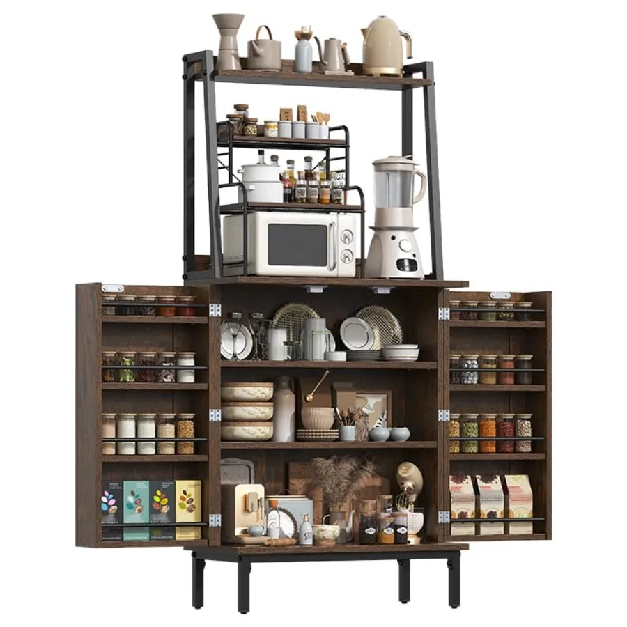 

Кухонный шкаф-буфет 51 Pantry с регулируемыми полками, современный кухонный шкаф с подставкой для микроволновой печи, ретро-коричневый, для хранения продуктов