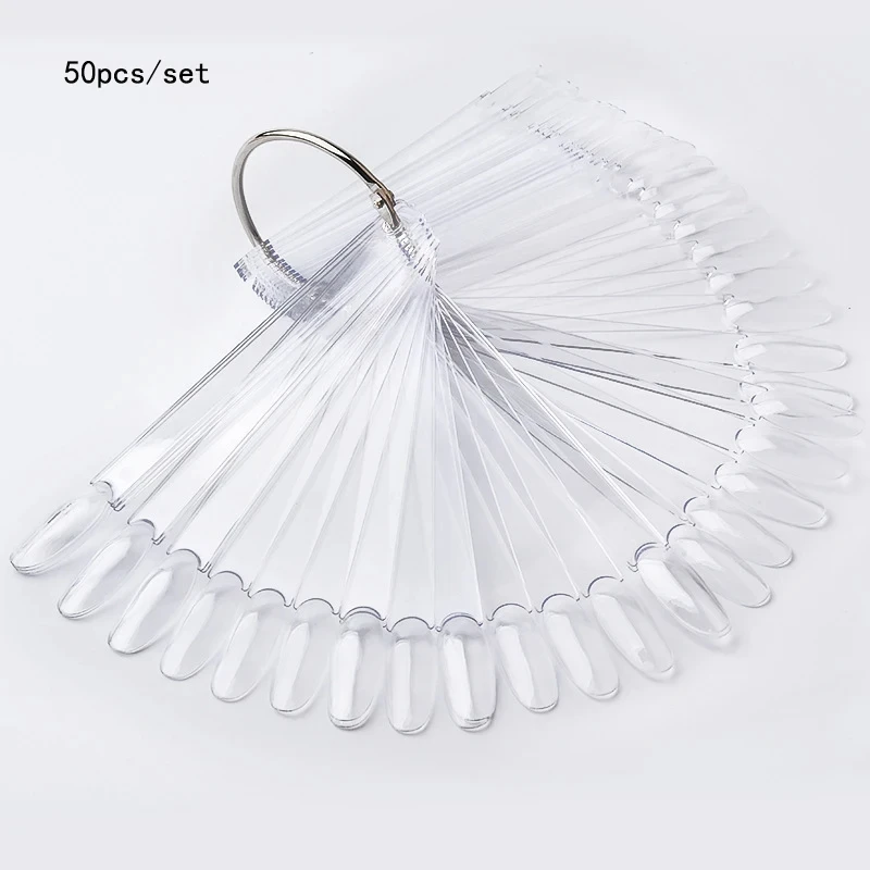 50pcs Color Card Nail Tips Display Clear Nature Color False Nail Tips For Gel Nail Polish Practice Board Tool Fan Shaped Palette