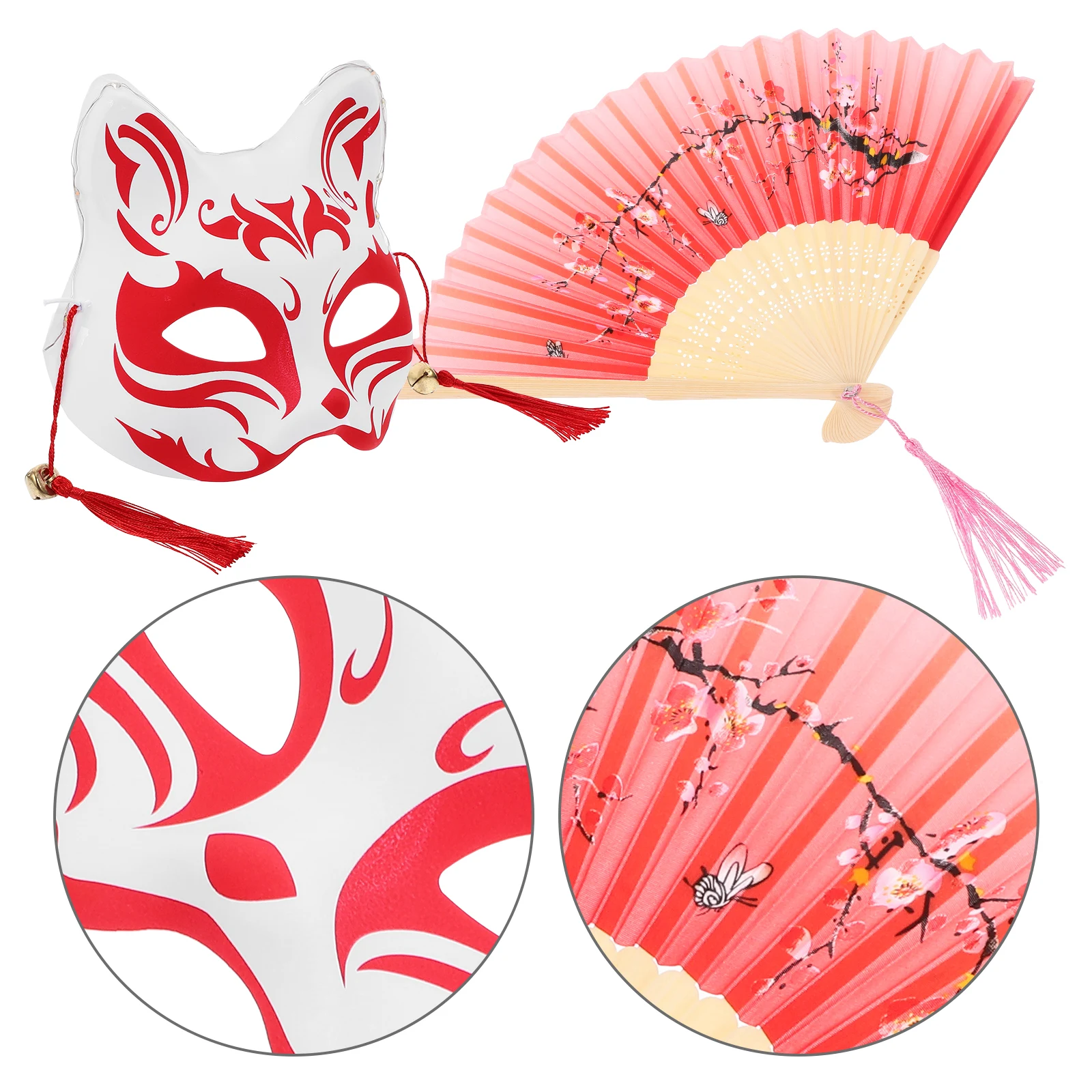 

Fox Mask and Folding Fan Set Masquerade Cosplay Mask for Women Realistic Design Lightweight Comfortable Exquisite Craftsmanship