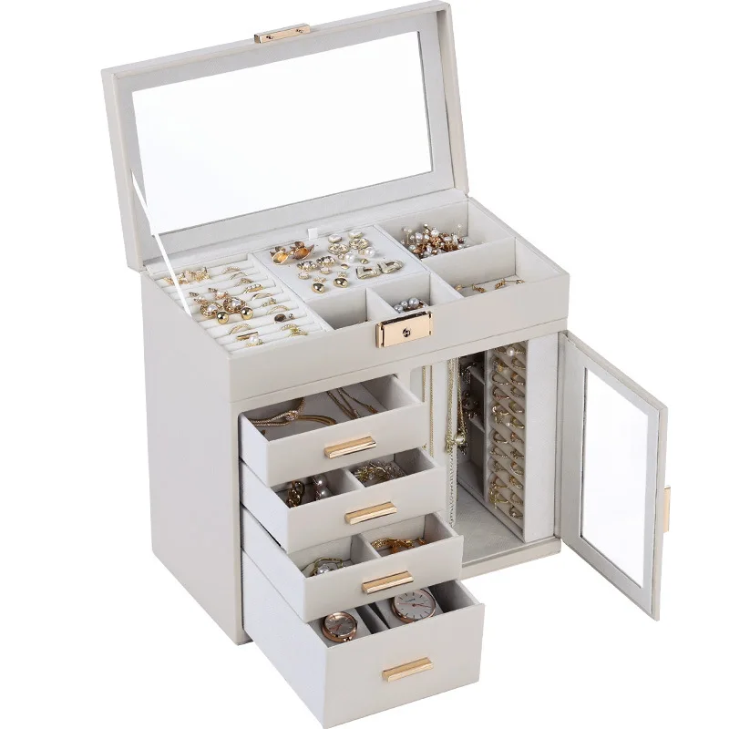 New Large Capacity Multi-Functional Portable Lock Earring Necklace Ring Jewelry Storage Box Display Box