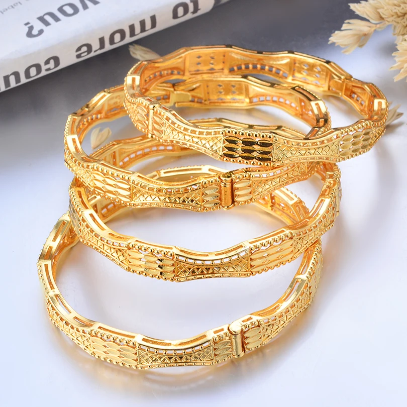 

24k Gold Plated Copper African Bracelets Traditional Jewelry Bangles Unique Women's Gift - Quick Shipping