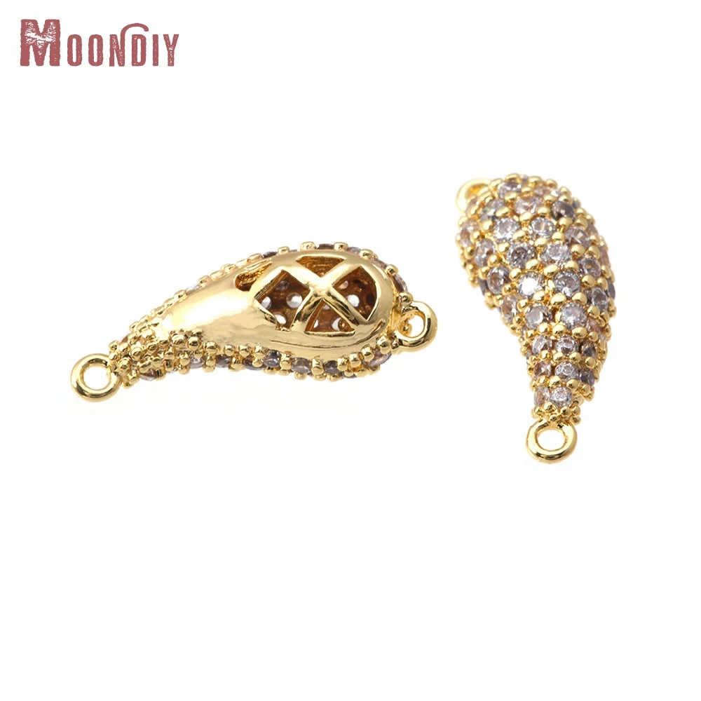 

2PCS 18K Gold Color Brass Zircon 2 Holes Crescent Connect Charms Pendants High Quality Diy Necklace Earrings Making Accessories