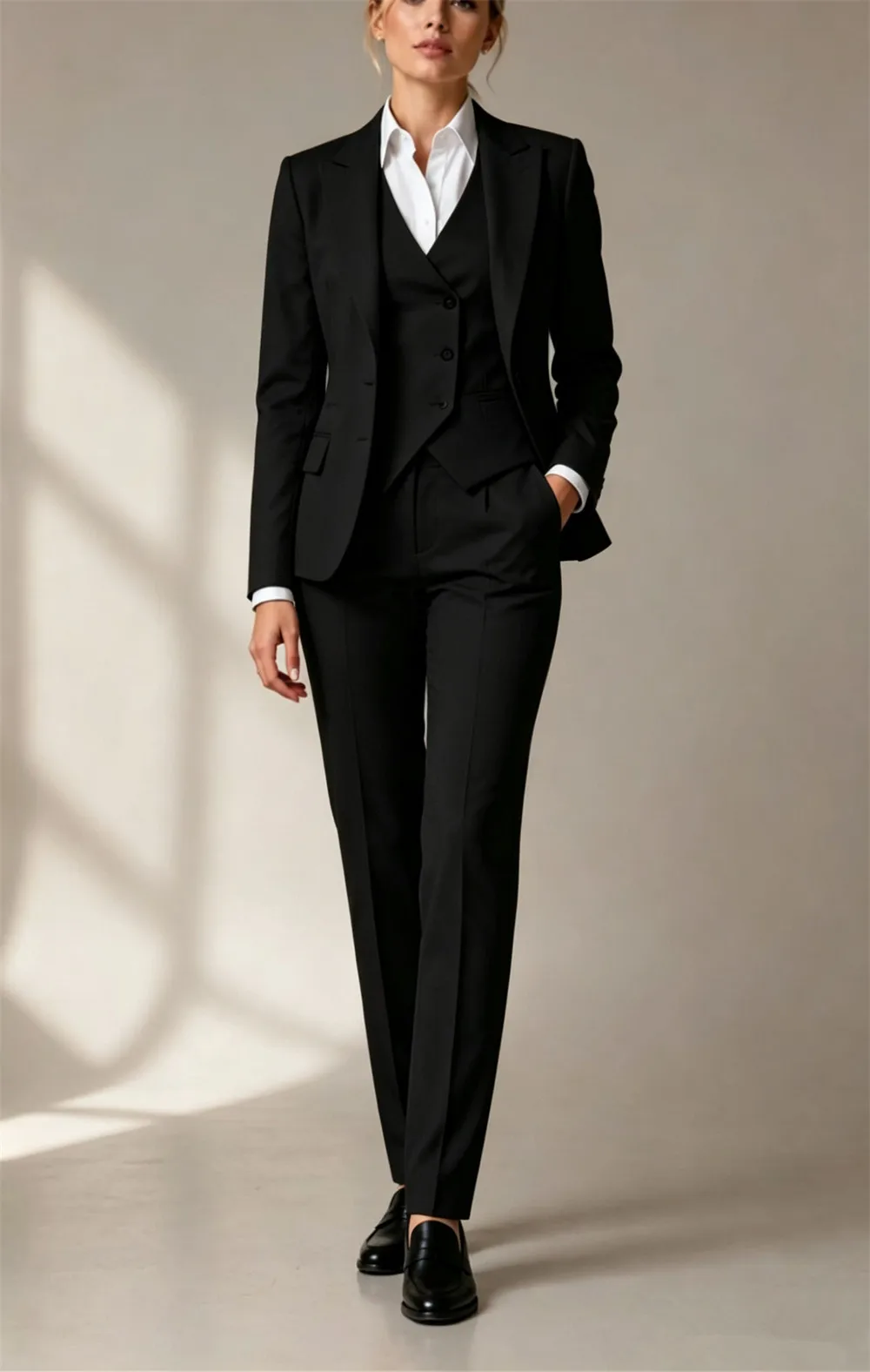 Beige 3 Pcs Women's Suits Elegant Slim Fit Chic Business Wear Office Pantsuit (Blazer+Vest+Pants) Custom Made