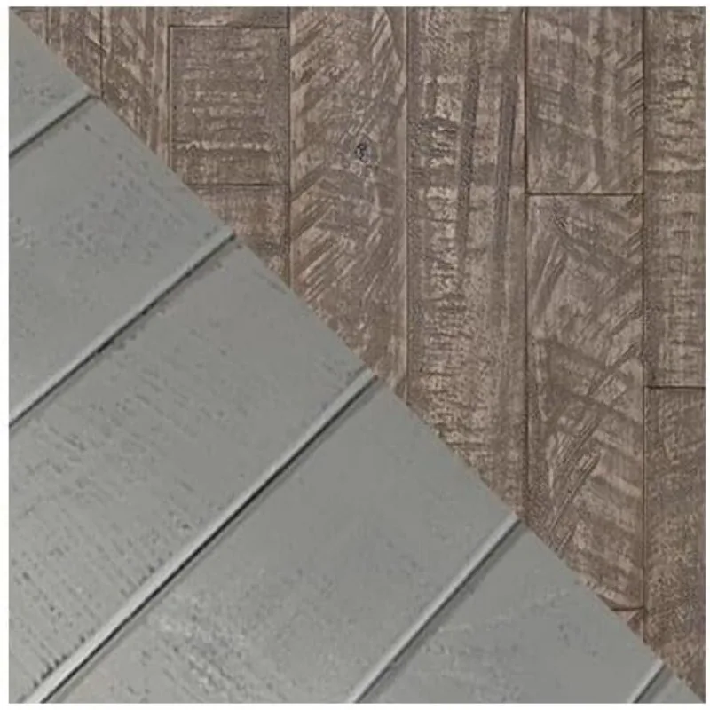 Tavolino quadrato vintage da fattoria stagionato in grigio e bianco - con ripiano da terra