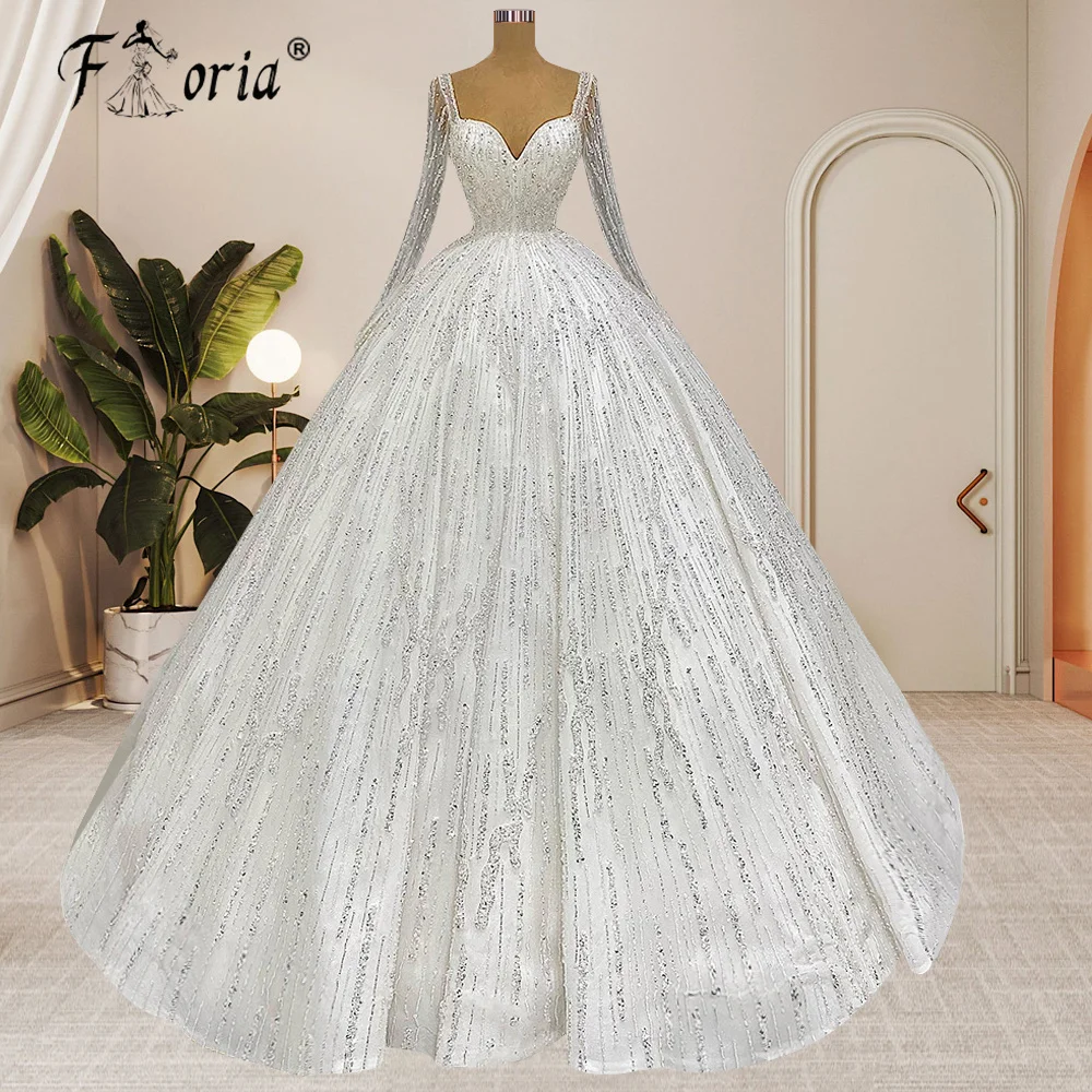 Robe De Mariee Ball Gown Vintage Wedding Dress 2023 Long Sleeves Vestido De Novia Lace Sequined Shiny Glitter African Women