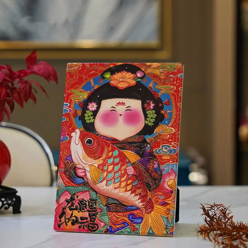 Chinese-style Tang Dynasty Lady Decorative Painting Niche and High-end Living Room TV Cabinets, Ancient-style Decorations Gifts
