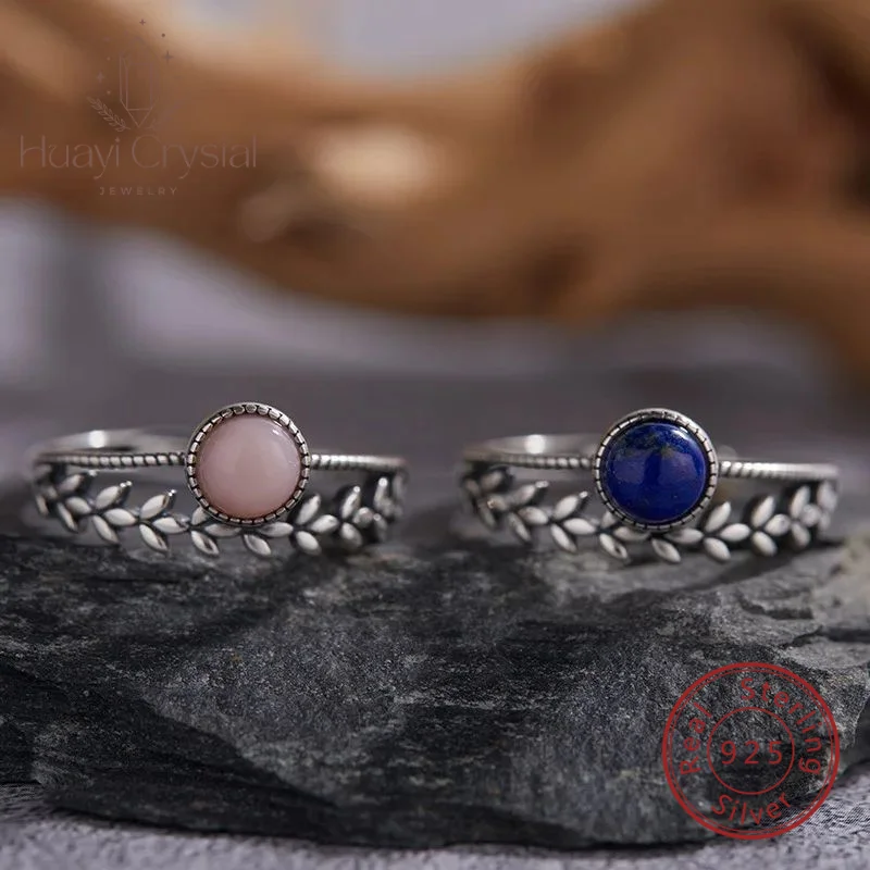 

Модное кольцо из стерлингового серебра S925, инкрустированное натуральным розовым опалом, женский двухслойный простой браслет, открытое кольцо