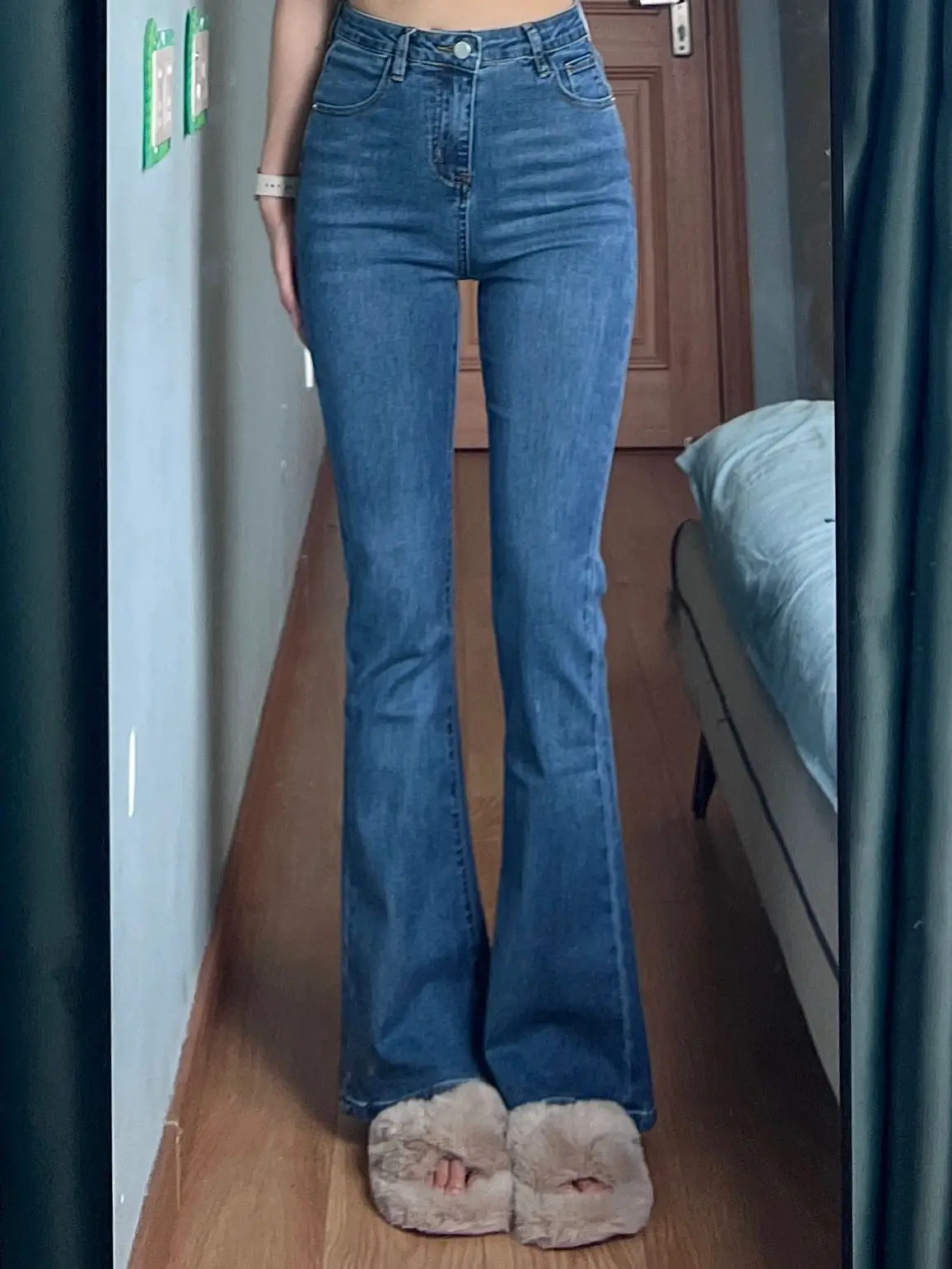 High Waist Bell Bot Jeans Women's Elastic Slimming Cotton Stretch Denim Pear ape Body Fit Floor Length Pants Autumn New ...