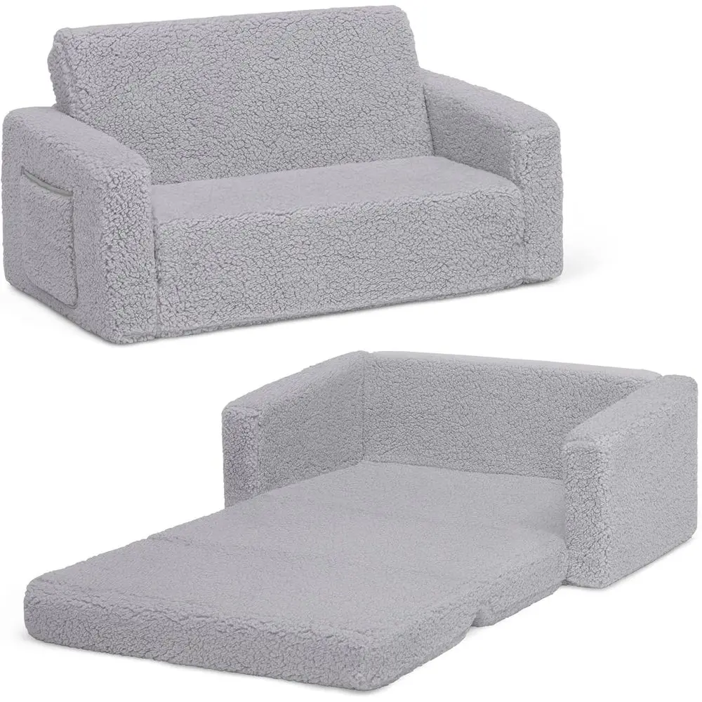

Cozee Flip-Out Sherpa 2-in-1 Convertible Sofa to Lounger for Kids, Grey