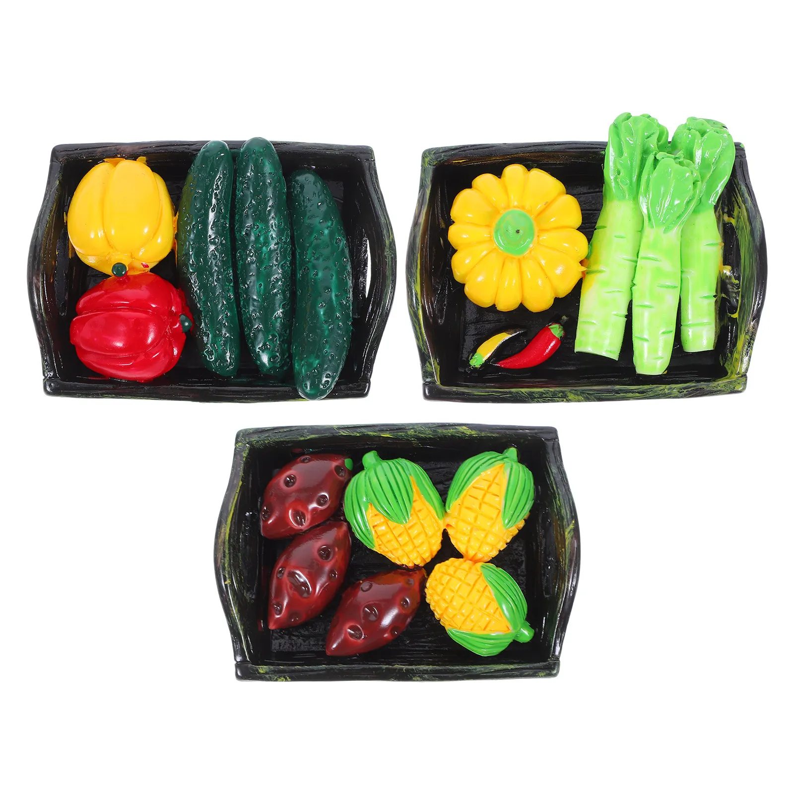 3Pcs Resin Mini Basket Mini House Vegetables Decoration Creative DIY Scene Accessories Realistic Vegetable Display