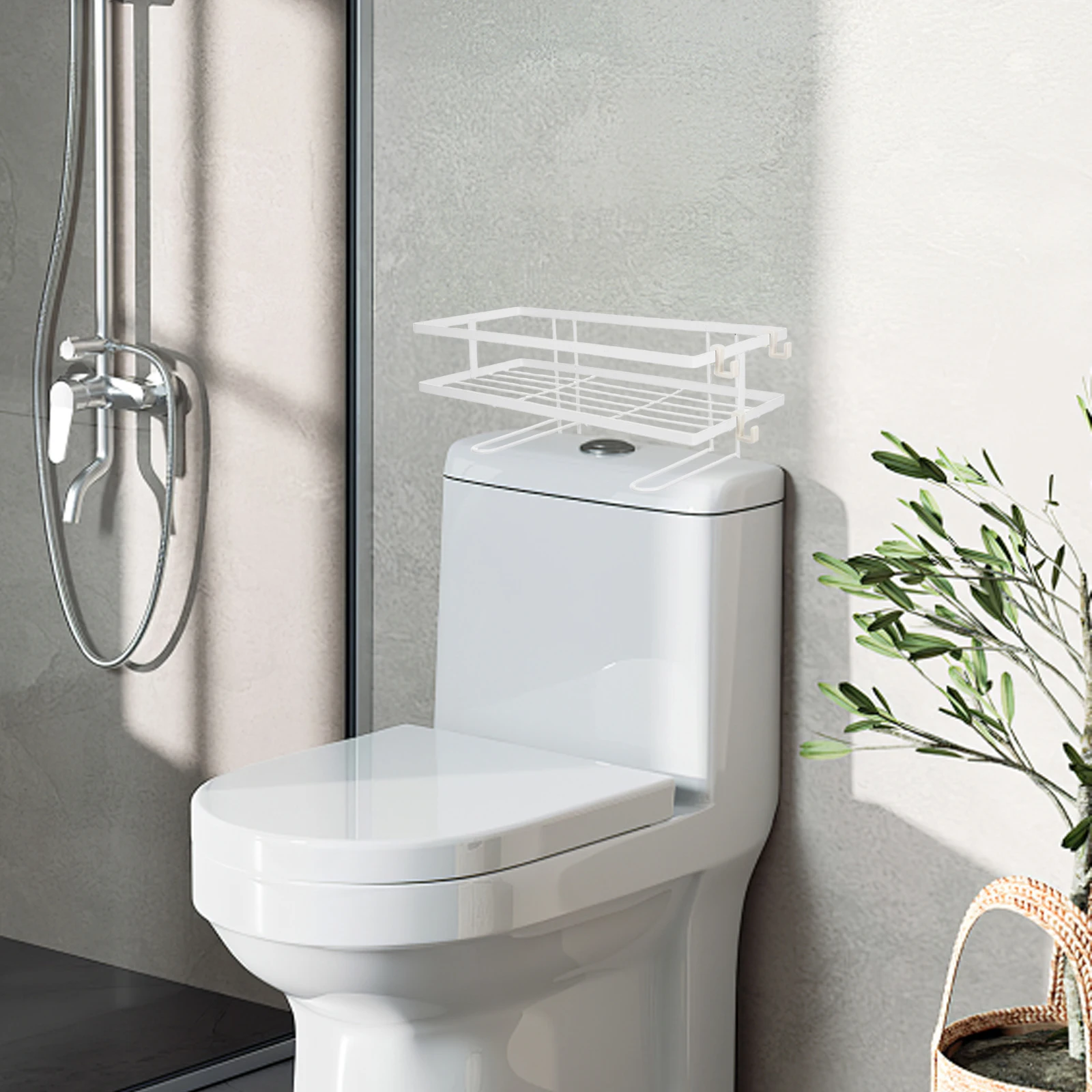

Space-Saving Bathroom Storage Rack Over No Drill Toilet Tissue Holder Shelf Organized Toilet Paper Shampoo Holder