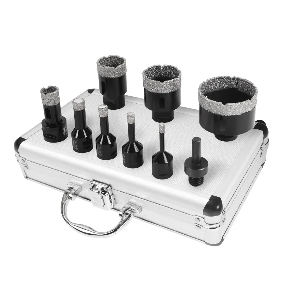 

9Piece Diamond Hole Saw Kit Diamond Core Drill Bits Set 665mm+Hex Tile Hole Saw Kit Vacuum Brazed Core Drill Bits for Glass Mar