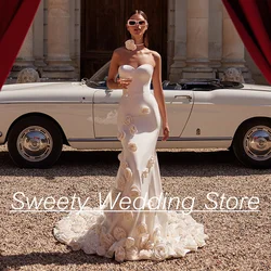 2024 Flower Wedding Dress Sweep Train Sweetheart Sleeveless Open Back Floral Bridal Gown Custom Robe De Mariee Bride Dresses