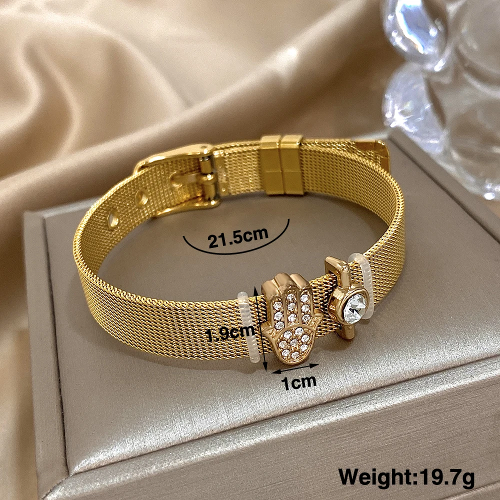 Stainless Steel Strap Couple Bracelet Palm Mesh Adjustable Bangle Bracelet for Women Men-Daily Wear,Valentine\'s Day Jewelry Gift