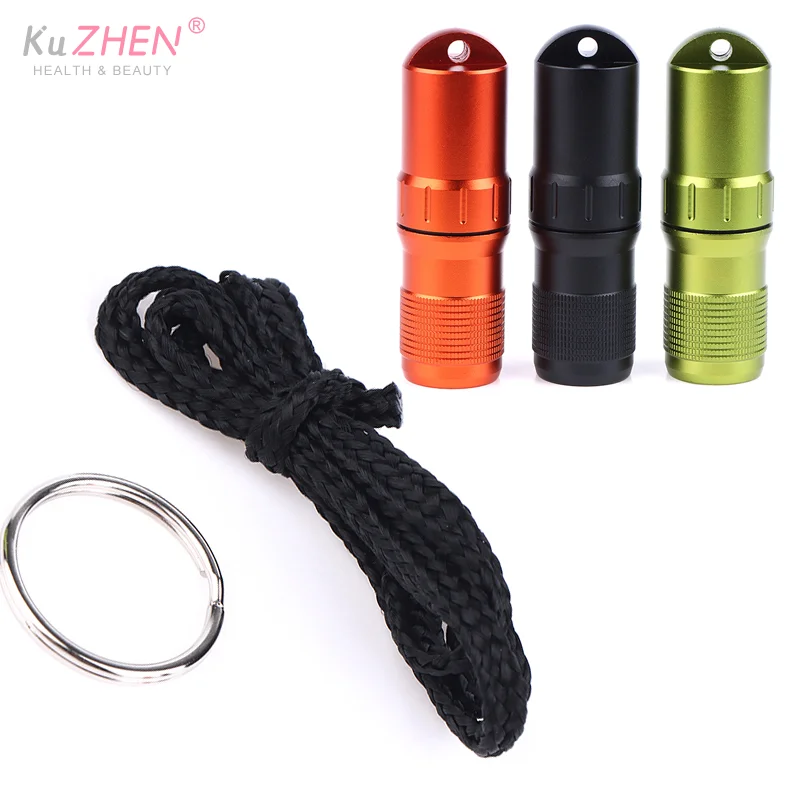 حافظة حبوب محمولة مقاومة للماء حاوية EDC كبسولة محكمة الغلق من سبائك الألومنيوم زجاجة حبوب منع الحمل سلسلة مفاتيح حامل حبوب السفر منظم #1