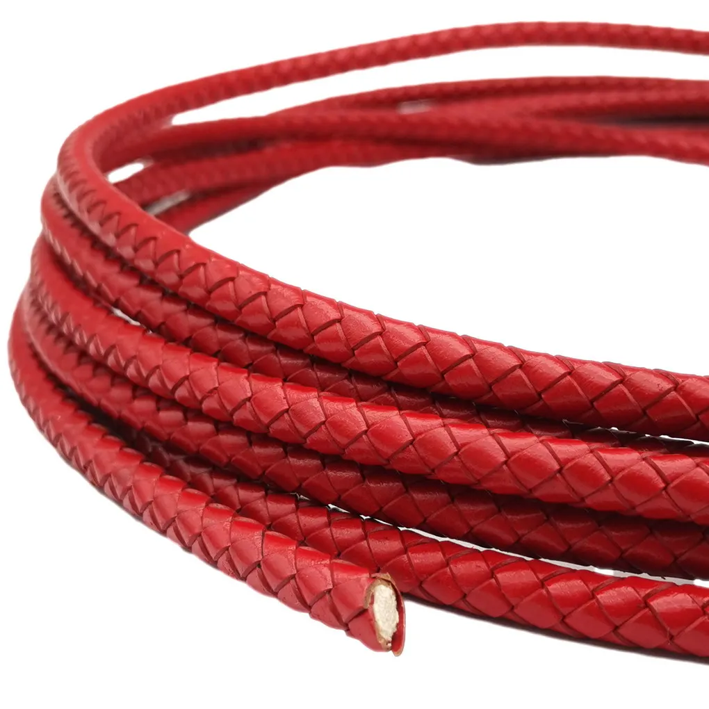 

Braided Bracelets Making Leather Strap 8mm Round Folded Leather Cords Red