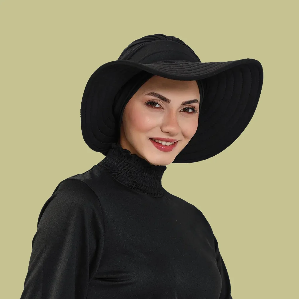 

Women Removable Bucket Hat with Underscarf Hijab Muslim Bonnet Cap Sunshade Turban Wide Brim Visor Headwrap Scarf Turbante Mujer