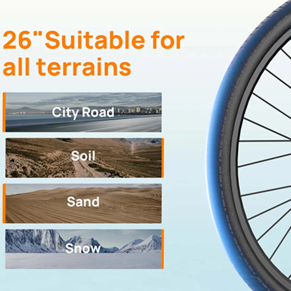 URLIFE E26 E-Bike 26x2 Inch Tires 48V 10.4Ah Removable Battery LCD Display 7-Speed Hydraulic Disc Brake Adult City Electric Bicycle image 7