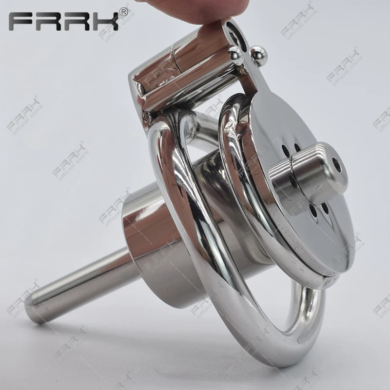 

FRRK Hardcore Inverted Male Chastity Cage with Allen Key Cock Lock Stainless Steel Cylinder Penis Rings Negative Adults Sex Toys