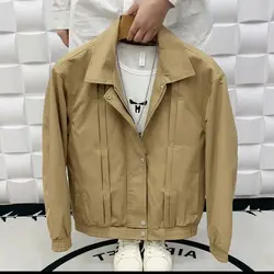 Spring and Autumn New Trendy Men's Solid Color Collar Jacket Trendy Brand Slimming Jacket Youth Fashion Handsome Windbreaker