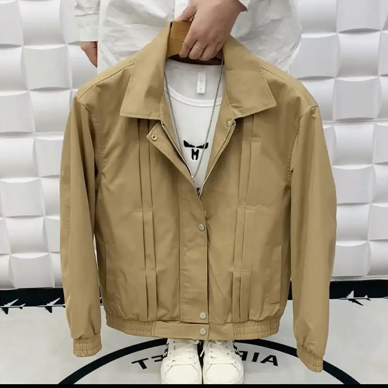 Spring and Autumn New Trendy Men's Solid Color Collar Jacket Trendy Brand Slimming Jacket Youth Fashion Handsome Windbreaker