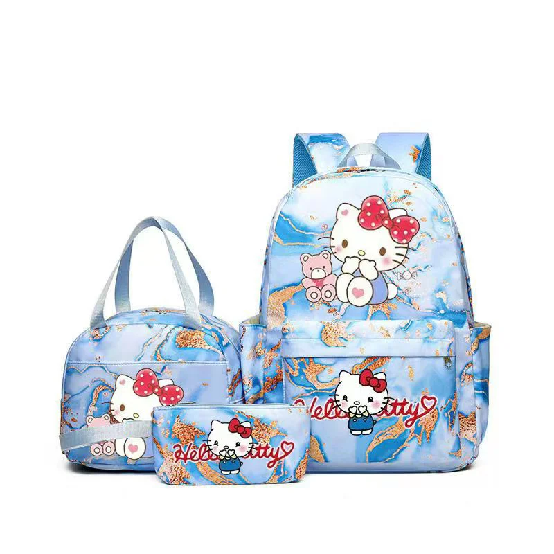 Tas sekolah Hello Kitty, ransel buku sekolah kartun remaja, tas makan siang warna-warni bercetak 3 buah/set