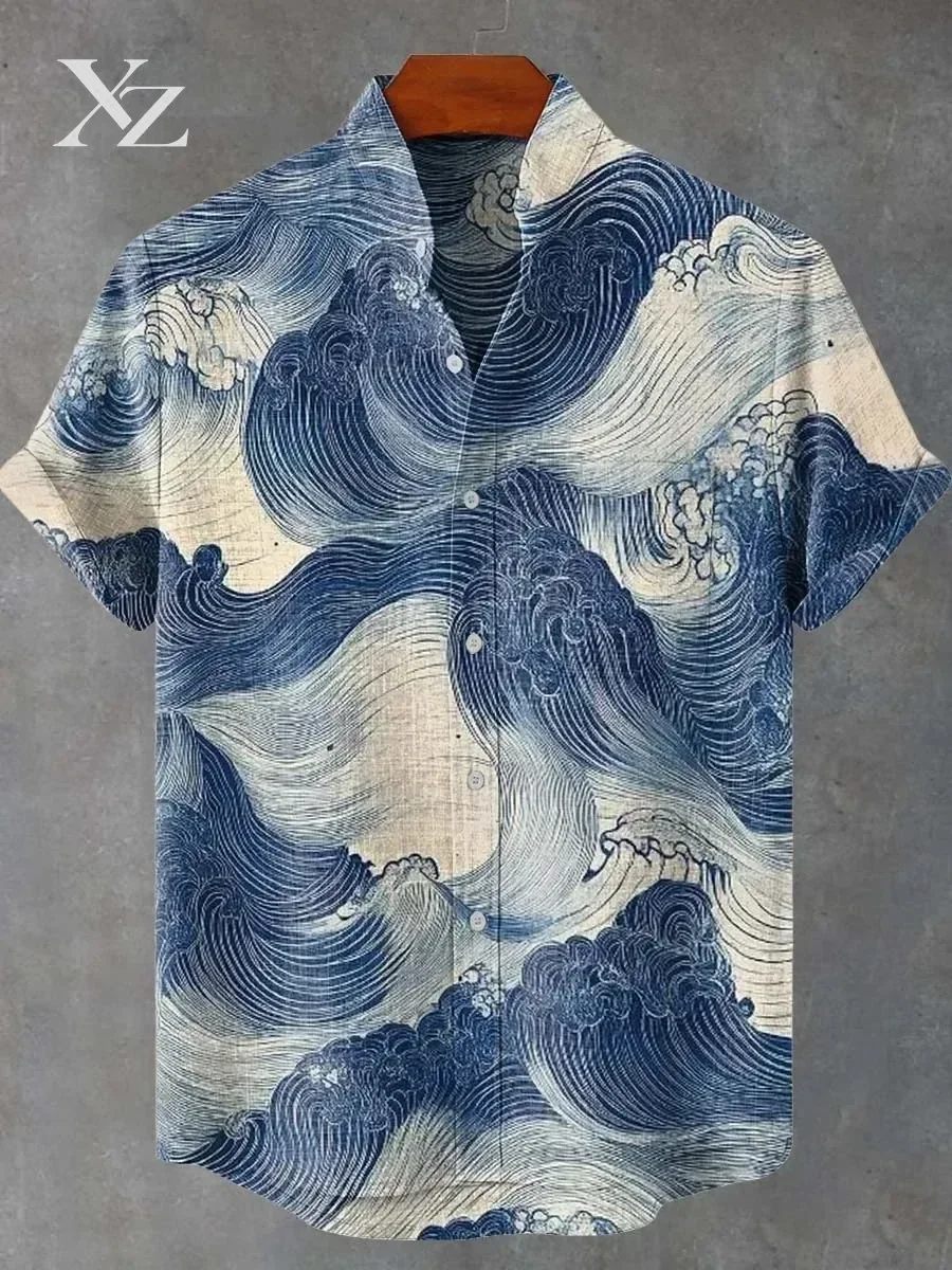 Hot Sale Ocean High-Definition Pattern Men's Shirt, Summer Casual Short-Sleeved Linen Top, Hawaii Comfortable Fashionable
