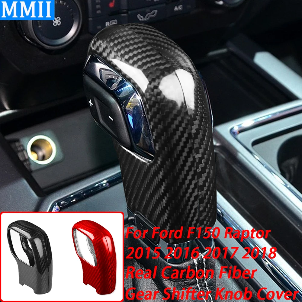 For Ford F150 Raptor 2015 2016 2017 2018 Real Dry Carbon Fiber Gear Shifter Knob Cover Trim Car Interior Decoration Accessories