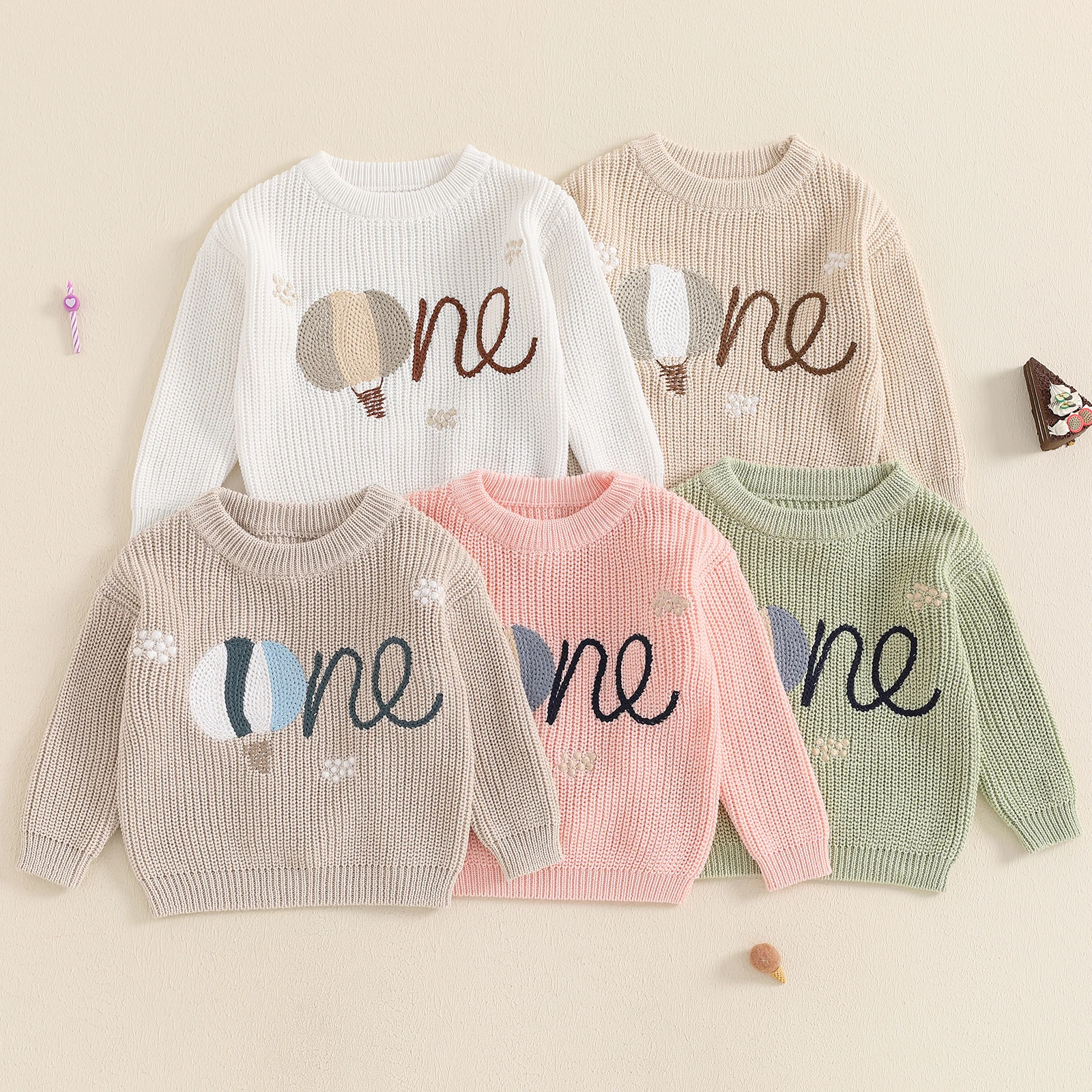 Winter Newborn Boy Birthday Sweater Casual Letter Embroidery Warm Knitted Long Sleeve Pullover Sweaters Knitwear for Toddler