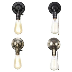 Switch wall light Silver Black Color Antique Brass aluminum with Knob switch lamp holder Chain Switch vintage edison wall lamp
