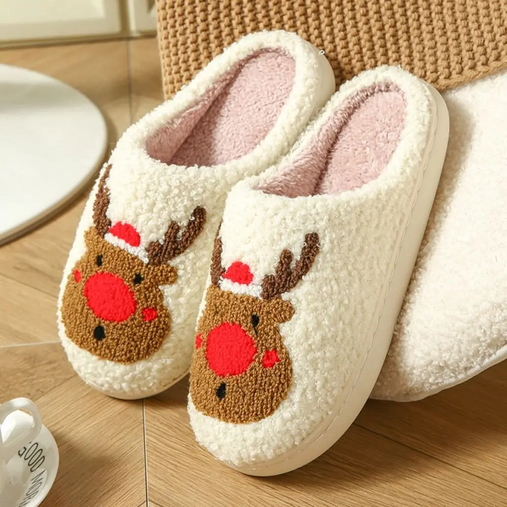 Moda bonito chinelos de natal macio adorável quente pelúcia slides confortáveis quentes casa chinelos quarto