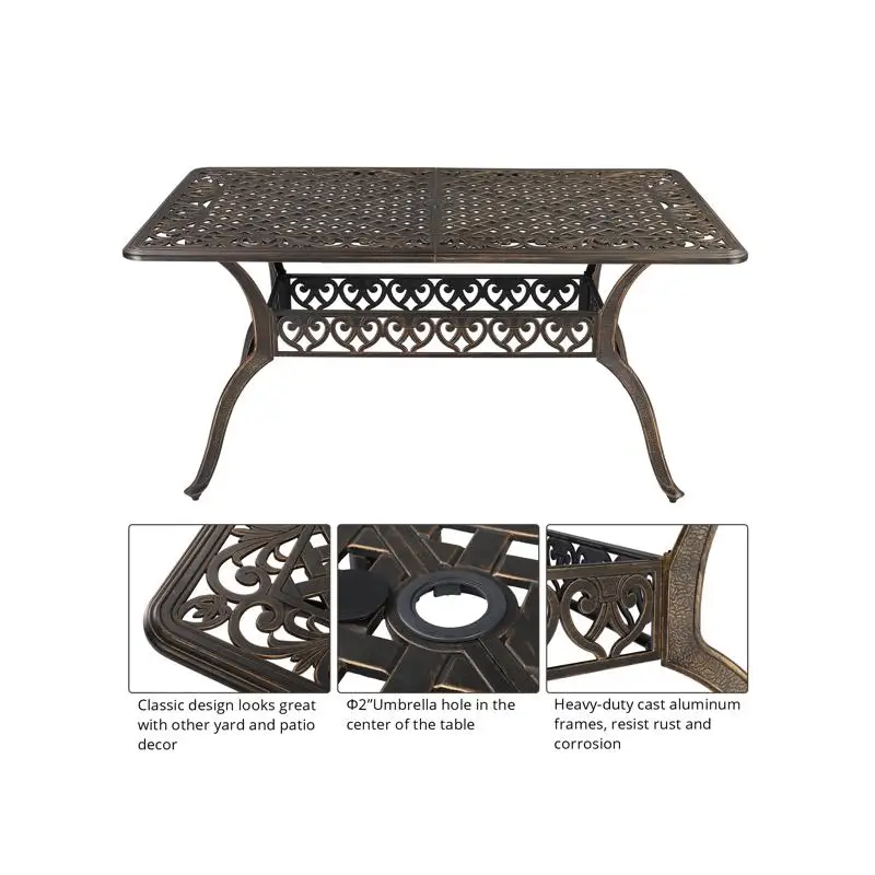 Tavolo da tavolo in alluminio pressofuso da giardino con mosaico da tavolo da 59 pollici, finitura bronzo