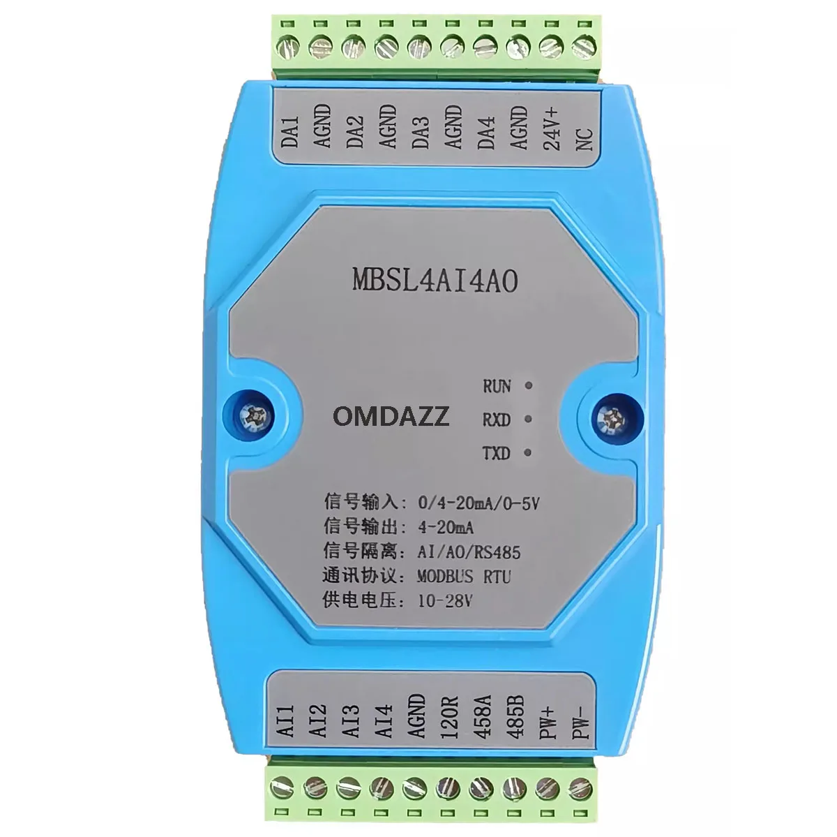 Digital-to-Analog Converter 4-channel Analogue Acquisition Input and 4-channel Analogue Output Module RS485 MODBUS