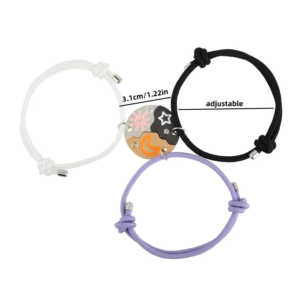 Lovecryst 3 قطع/مجموعة Sun Moon and Star Stitching Best Friend سوار BFF هدايا مجوهرات الصداقة للفتيات