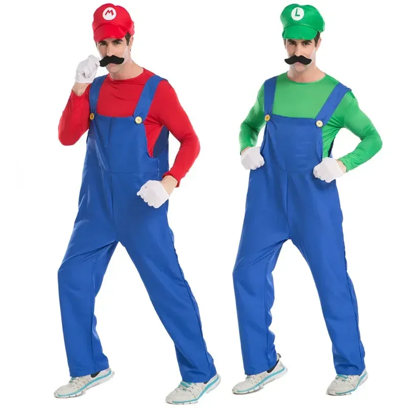 Halloween Carnival adult Men Funy Super game Cosplay Costume Luigi Bros Plumber Christmas Fancy Dress With Hat Mustache