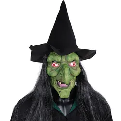 Halloween Old Witch Mask with Hat Cosplay Scary Clown Hag Big Nose Latex Helmet Haunted House Costume Party Props