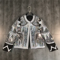 Luxury Spring Autumn Colorful Sequins Stars Abstract Floral Embroidery Jacket Short Geometric Pattern Beading Coat Cardigan Tops