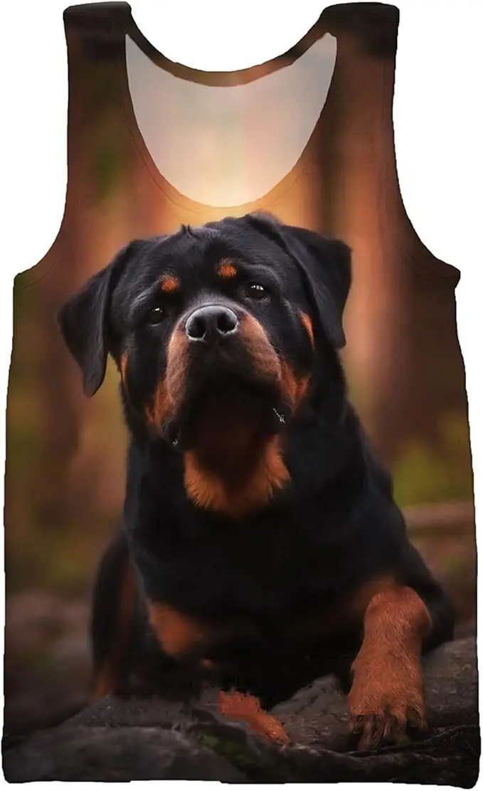 Rottweiler Tank Tops Dog Animal 3D Print Summer Men's Oversized Fitness Gym Vest Streetwear Beach Sleeveless Tops Man Clothing