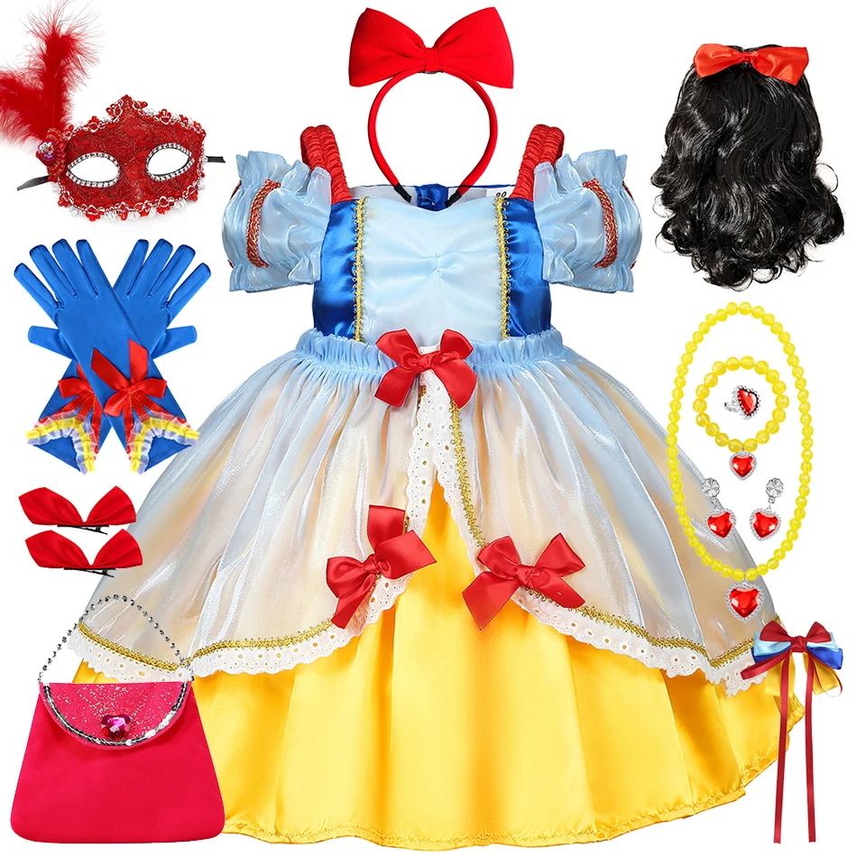 Sneeuwwitte Kostuum Meisje Prinses Cosplay Jurk Strik Fantasie Outfits Kerst Verjaardag Carnaval Halloween Feest Kid Prom Jurk